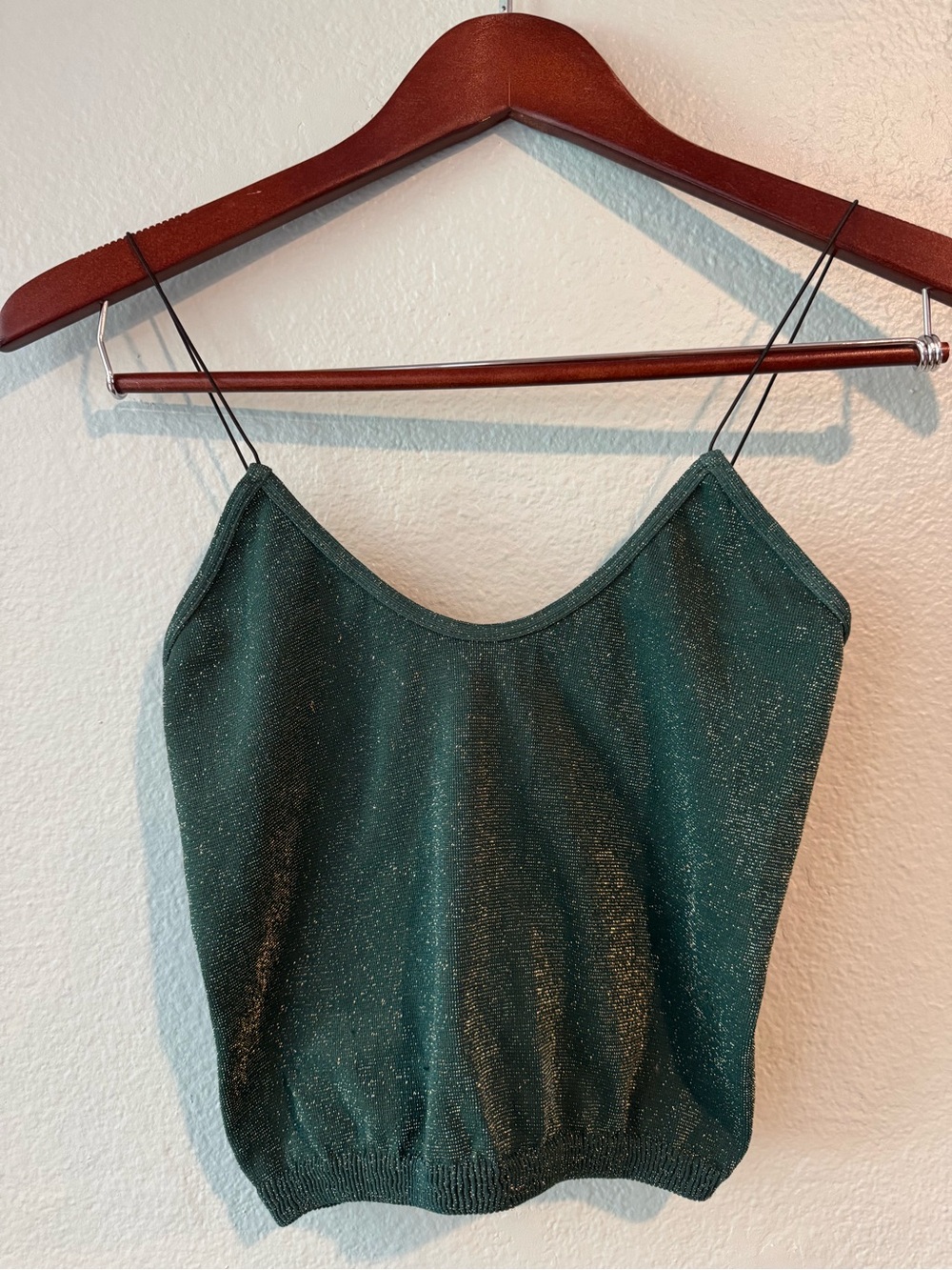 Free People Skinny Strap Seamless Brami Cropped Tank Top Green Blue Metallic